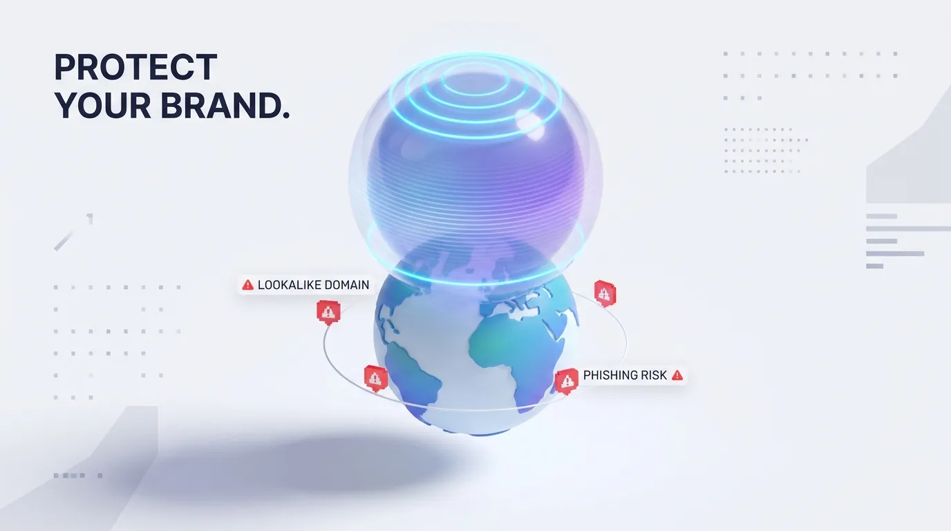 Squatly radar detecting lookalike domains around a brand globe